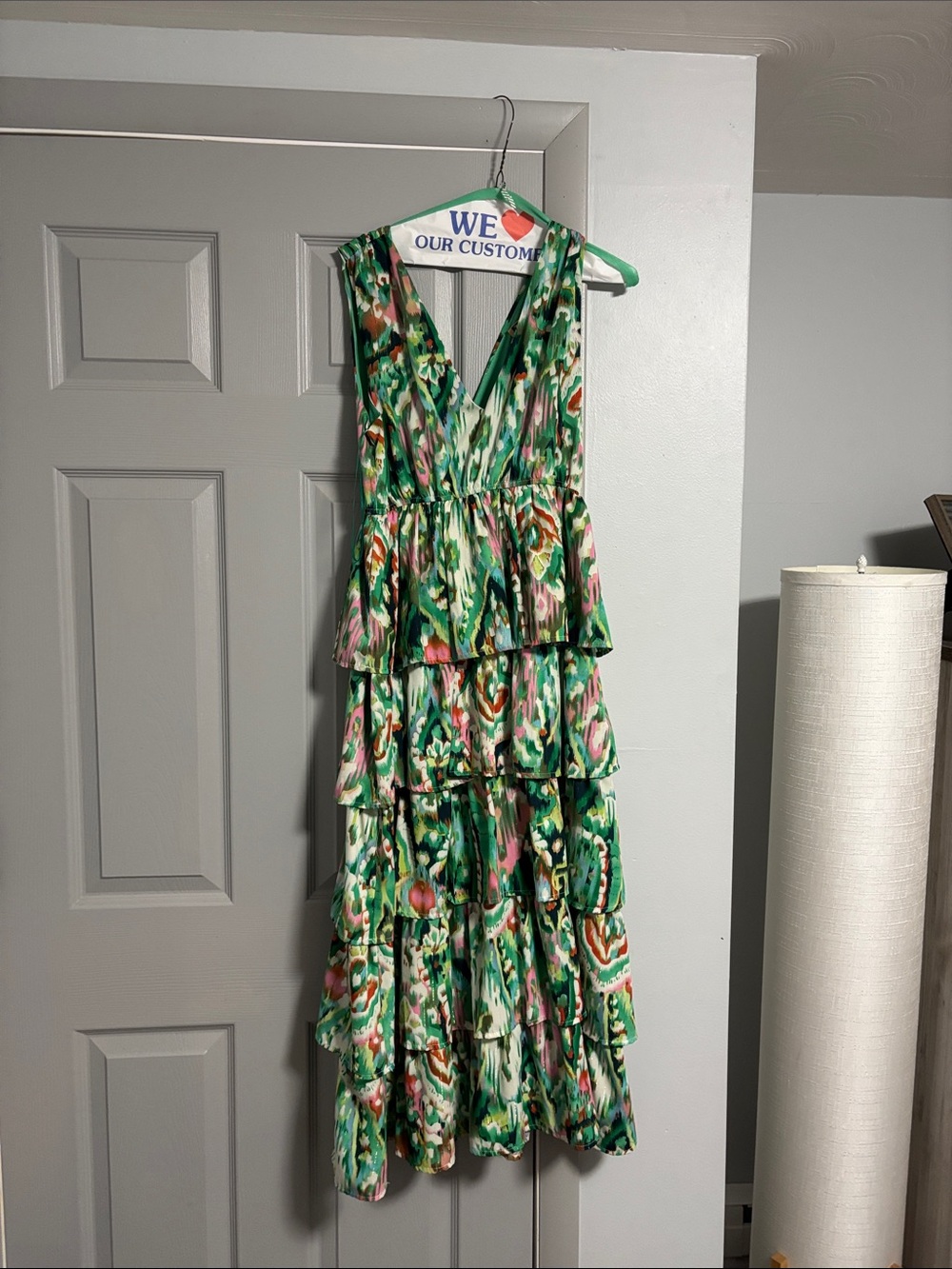 TCEC Green Multicolor Tiered V-Neck Maxi Dress